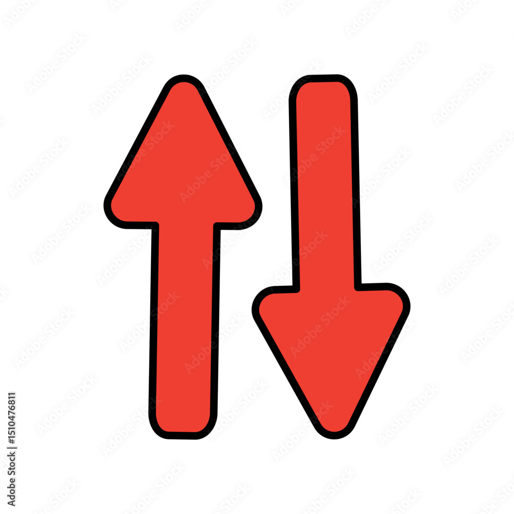 Poster red up down arrows data transfer icon symbol