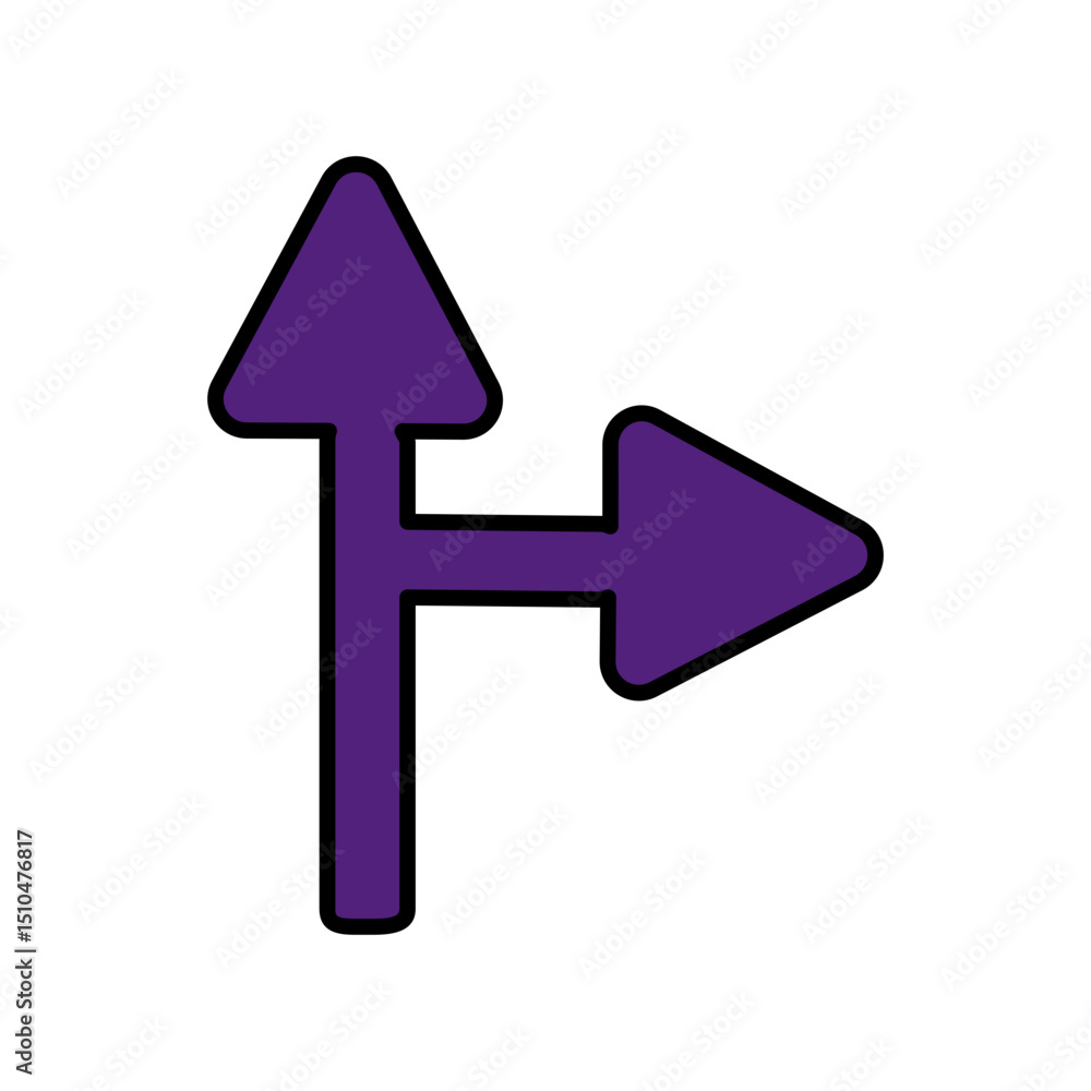 Poster purple up and right arrow navigation icon graphic design element