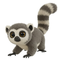 Cartoon Ring-tailed Lemur Plush. Isolated on Transparent Background