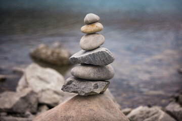 Stone piles at Lake Tekapo, South Island New Zealand 