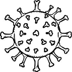 Vector Outline Virus, Black White Coronavirus Particle, Disease Icon.