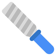 Striped Metal Hand Scraper Tool with Blue Handle Isolated on White Background