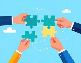 Assembling Teal and Yellow Puzzle Pieces A Collaborative Business Strategy