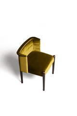 Elegant olive green velvet chair with dark wood legs on white background. Please see some similar pictures from my portfolio