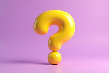 Yellow question mark symbol on a purple background in a 3d render illustration