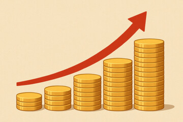 Coins stacked with arrow pointing up.