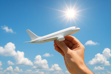 Hand holding a plane model.