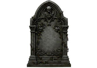 Gothic stone archway with angels and gargoyles isolated on transparent background