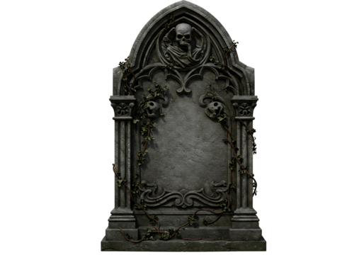 Gothic stone archway with angels and gargoyles isolated on transparent background