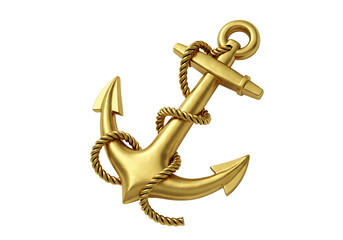 Golden anchor with rope isolated on transparent background
