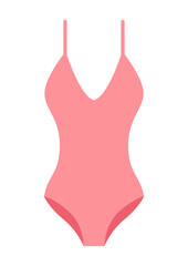 Women's pink swimsuit for swimming and surfing, bodysuit. Summer clothes, vector illustration for design.