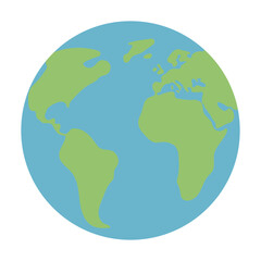 Planet earth in flat style, vector icon on white background, Globe with continents oceans and seas.