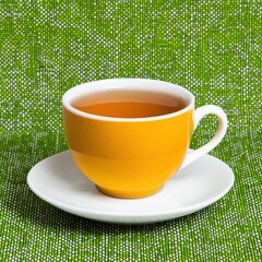Yellow Teacup on Green Background
