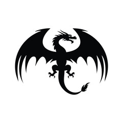 Majestic black dragon silhouette wings spread