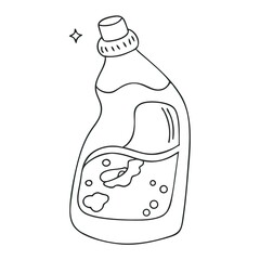 Simple line art of cleaning liquid bottle with decorative elements for household theme with copy space