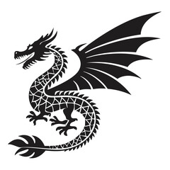 Majestic black dragon silhouette winged creature mythical beast