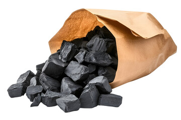 Black charcoal in a paper bag. Charcoal for igniting fire in a grill. Ai Generated Images