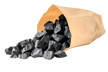 Black charcoal in a paper bag. Charcoal for igniting fire in a grill. Ai Generated Images