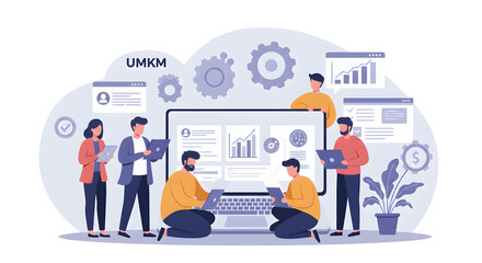 Team Business Professionals Analyzing Data on Laptop in Modern Office Environment