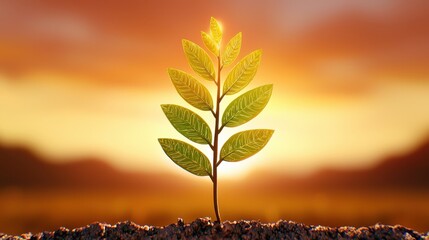 Young Plant Emerging at Sunset