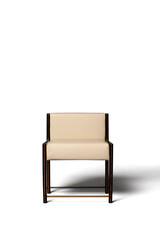 Fototapeta premium Modern stylish chair with cream leather and dark wood isolated on white. Please see some similar pictures from my portfolio