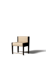 Modern minimalist bar stool design with cream upholstery and dark wood frame. Please see some...