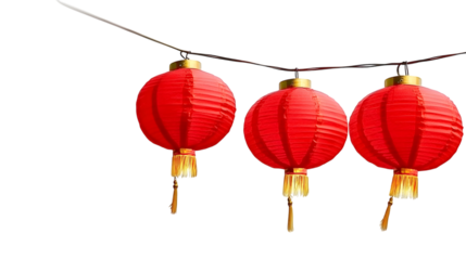Set of Red Chinese Lanterns Circular. Lamps Isolated on White Background. Always found in Chinatown, decor for Asian New Year. Ai Generated Images