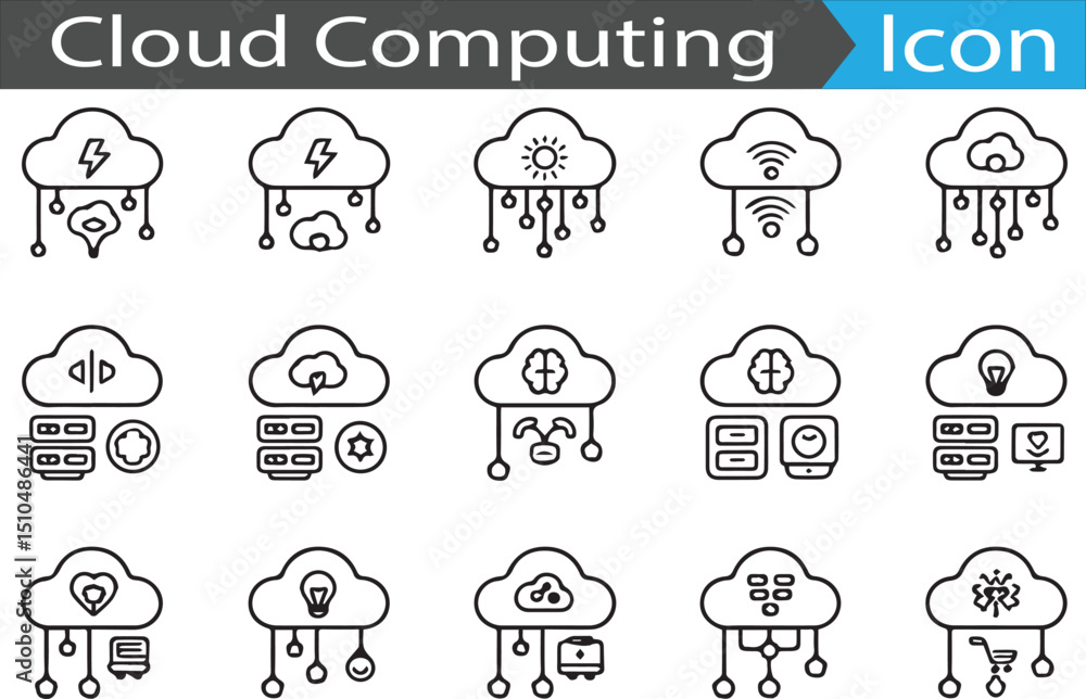 Poster a set of cloud computing outline flat icon collection set vector illustration