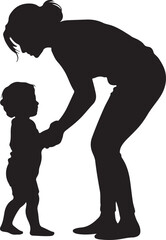 Silhouette of mother helping child walk