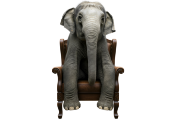 Elephant sitting in an armchair isolated on transparent background