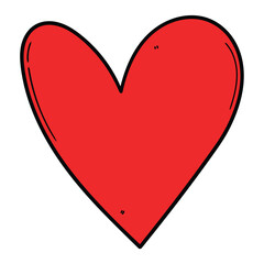 Hand drawn cartoon red heart on white background.