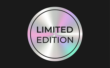 Round Limited edition holographic badge design. Exclusive metallic gradient label icon.