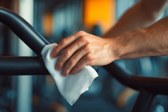 Person taking care of themselves after a workout by wiping sweat with a towel.