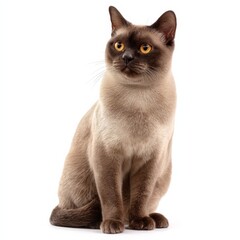 Beautiful Burmese Cat with Shiny Short Fur Sitting Gracefully