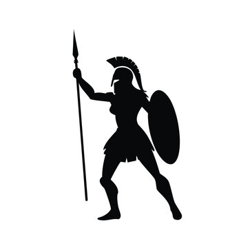 Powerful female spartan warrior silhouette spear shield
