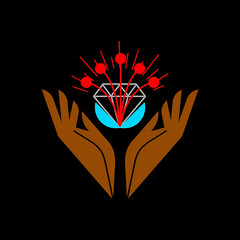 Elegant hands cradle diamond representing preciousness and divine energy
