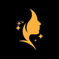 Elegant golden silhouette of a woman's profile with sparkling stars on a black background