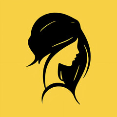 Elegant silhouette of a woman with long flowing hair against a yellow background