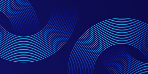 Abstract blue glowing geometric lines on dark blue background. Modern shiny blue circle lines pattern. Futuristic technology concept. Suit for cover, poster, banner, brochure, header, website
