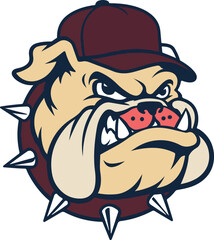 fierce bulldog mascot logo with cap and spiked collar - sports team emblem.