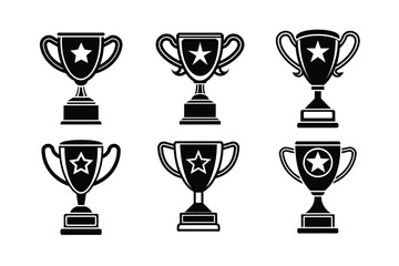 Set of Trophy Silhouette Icon Clipart Bundle isolated on transparent or white background