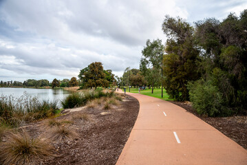 Walking Path Along Scenic Lake Monger Park in Cloudy Day, Perth, Australia, 24 April 2020