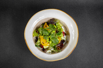 Fresh vegetable salad. Healthy food. Healthy eating concept. Top view close up 