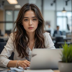 A woman working in the office.