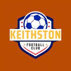 Keithston football club badge design featuring soccer ball and shield logo on orange background