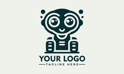 Adorable cartoon robot character with big sparkling eyes and friendly smile
