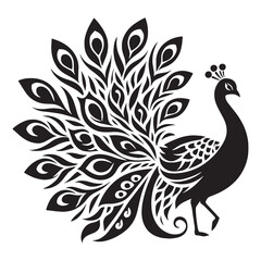 Peacock silhouette showing graceful stance – Peacock illustration – Minimalist Peacock vector – Bird silhouette – Bird vector


