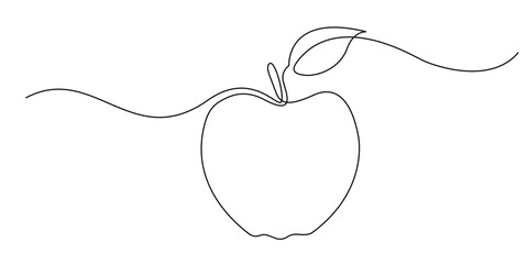 continuous line drawing of apple fruit. vector illustration of one line of apple fruit. fresh fruit with vitamin content, for diet and health © bakullogo