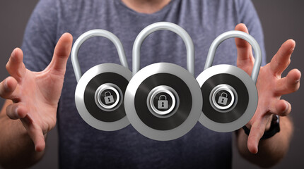 Image of three padlocks symbolizing data security, online safety, and privacy protection.