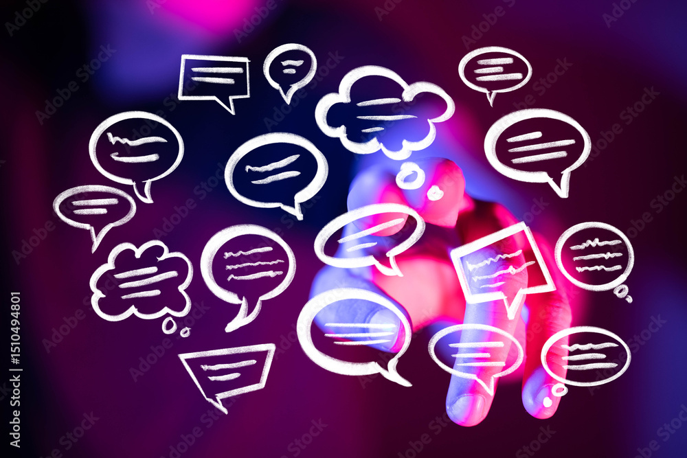 Aufkleber abstract image of speech bubbles and a hand, symbolizing communication, dialogue, and connection.